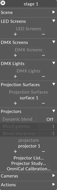 Stage editor showing the different screen types