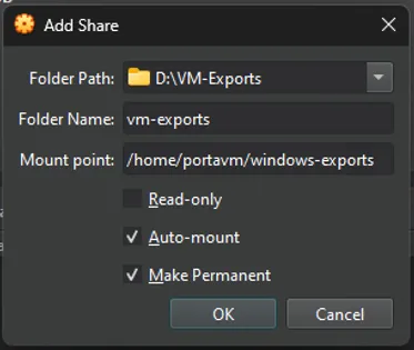Settings → Shared Folders