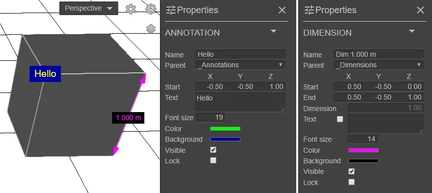 Annotations dimensions properties