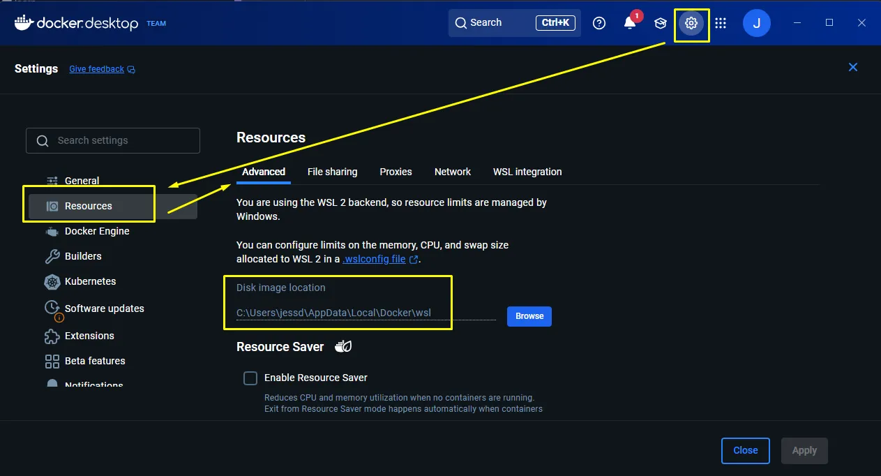 Checking Docker's disk location