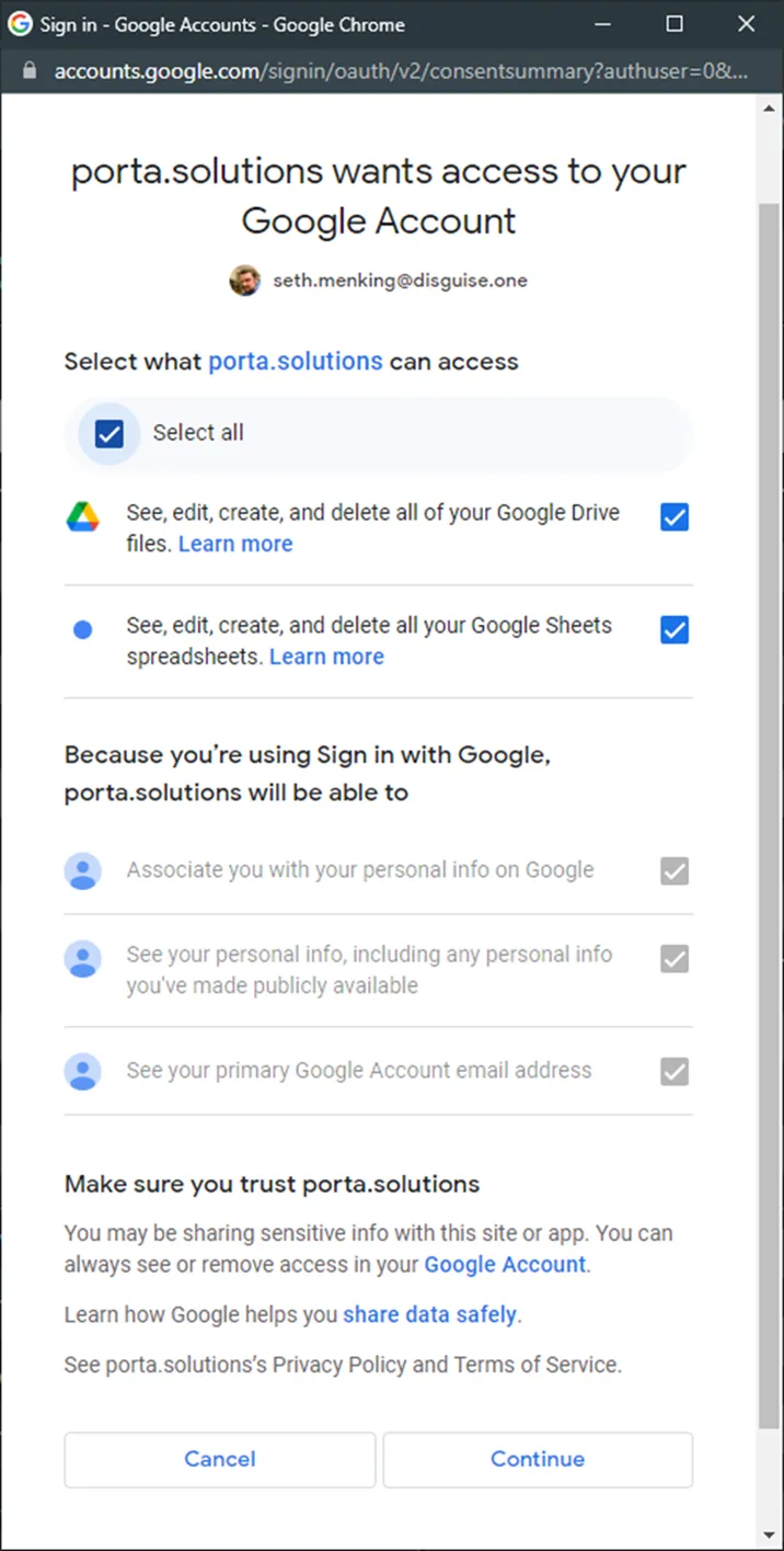 Google account permissions