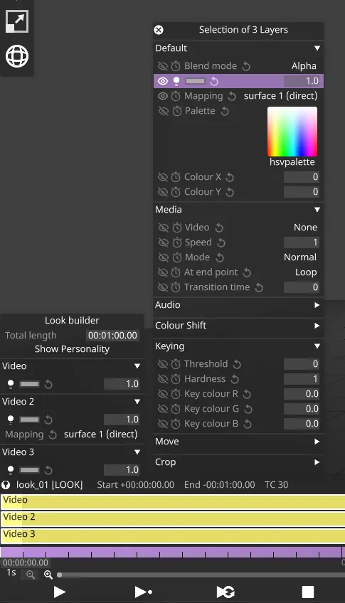 Multi-layer editor showing exposed and unexposed fields across three Layers, with matching Look Builder entries