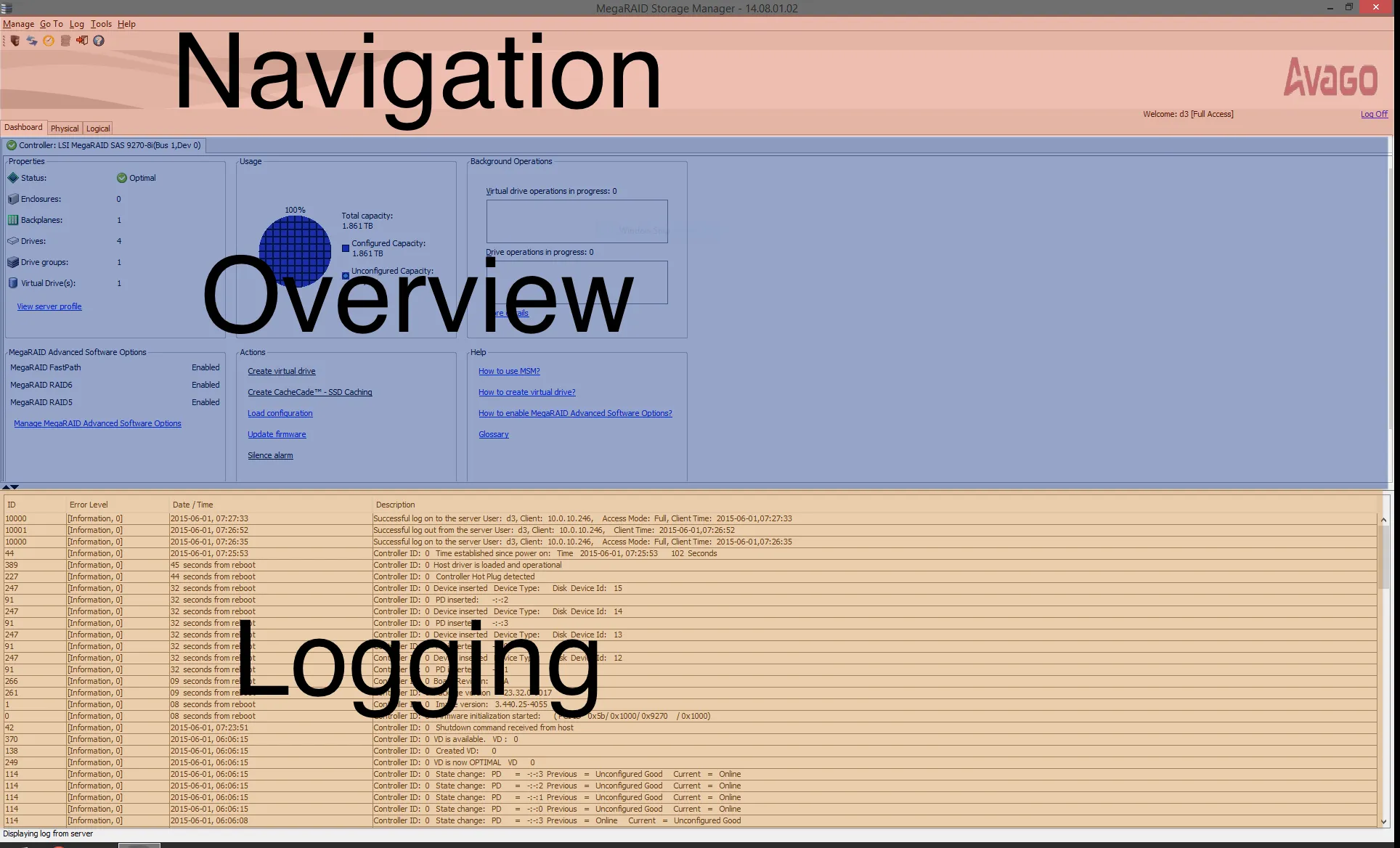 Navigation, overviwe and logging