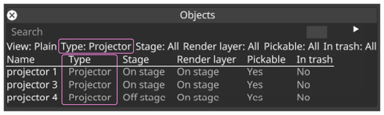 Object List filtered to a single object type