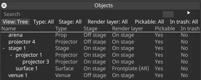 Object List in Tree view, objects in a collapsed hierarchy