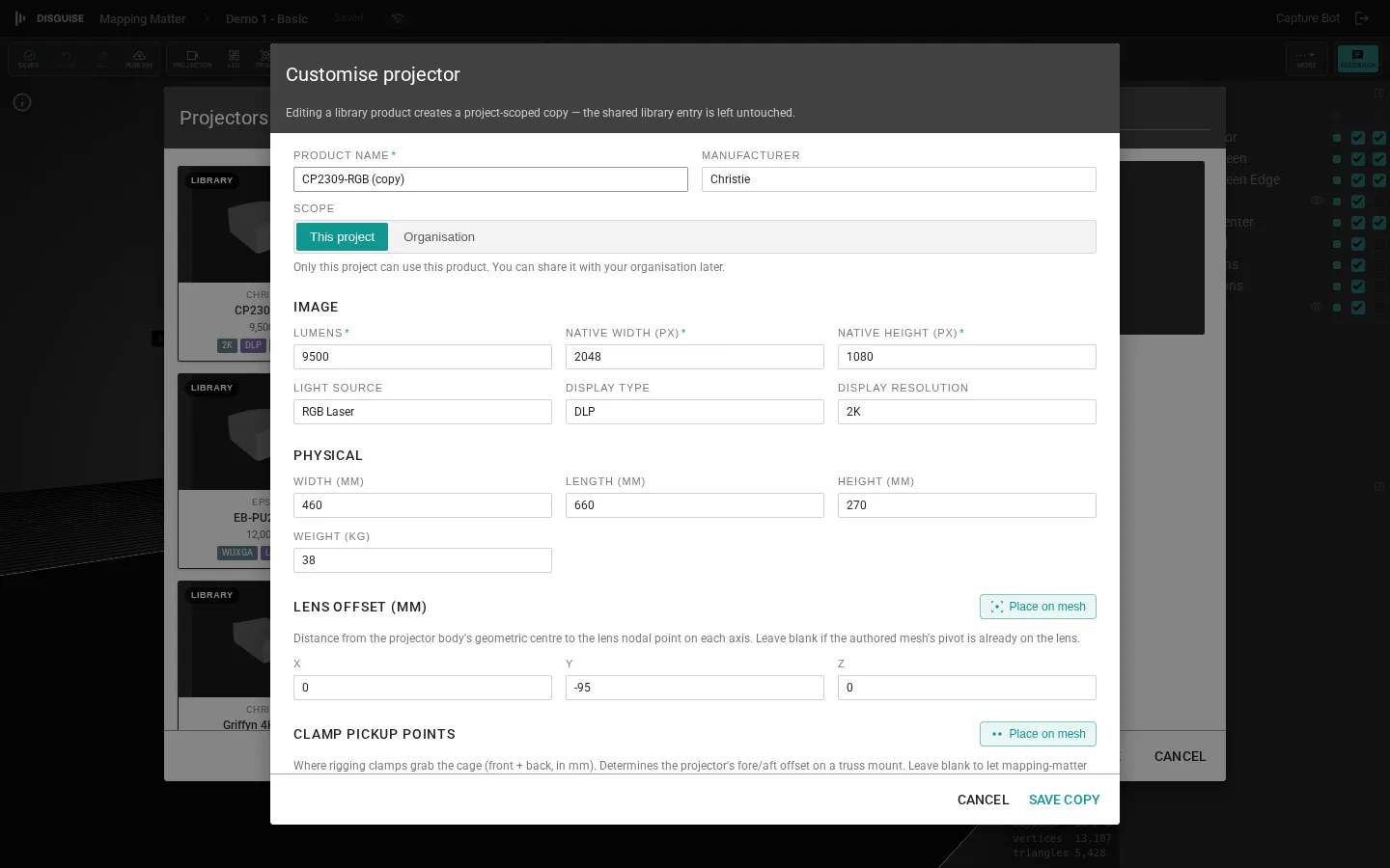Projector Properties panel