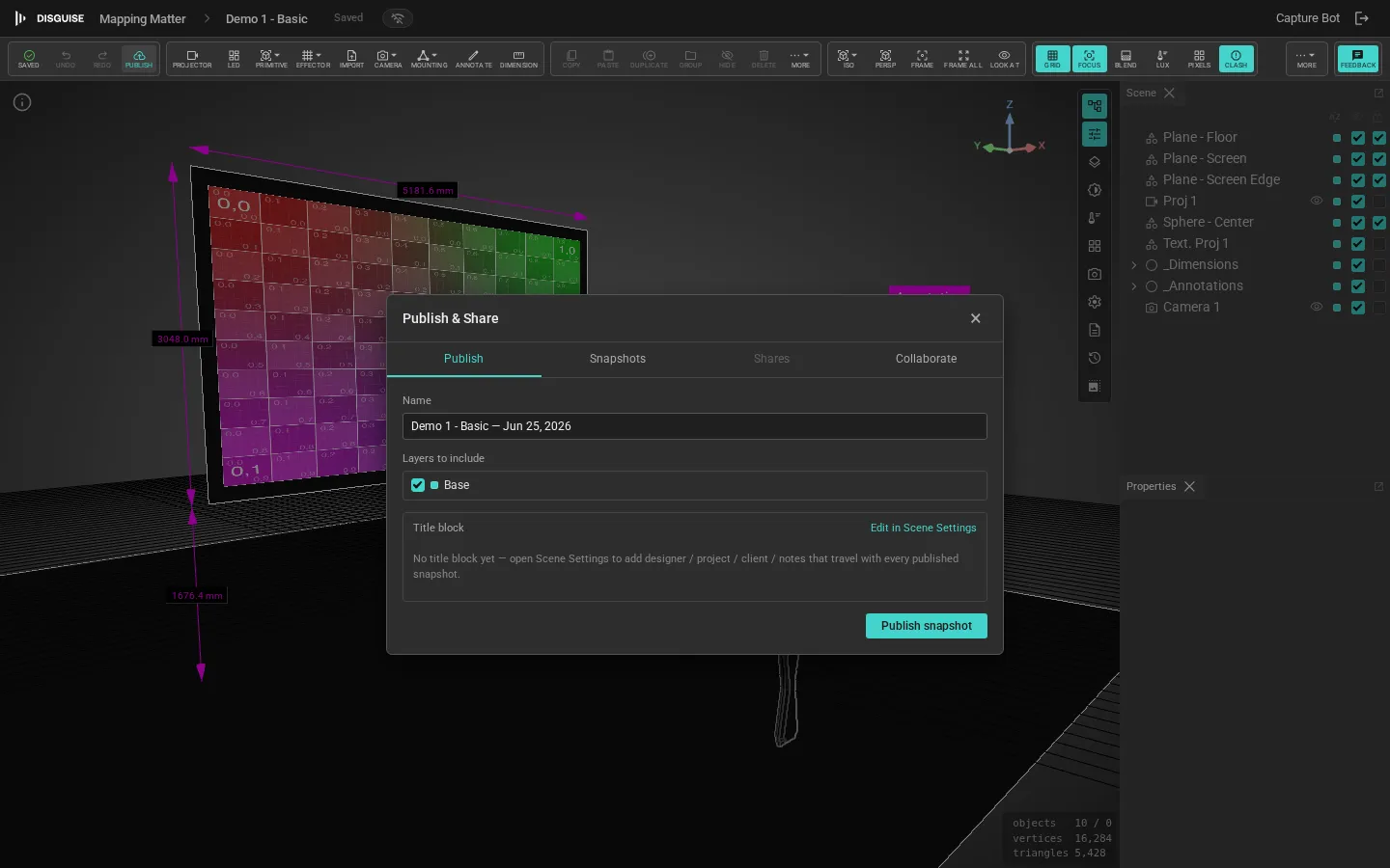 Publish snapshot dialog