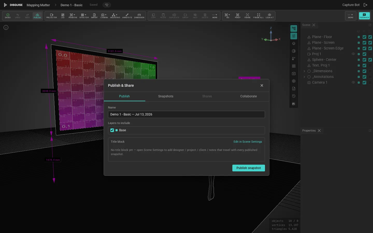 Publish snapshot dialog