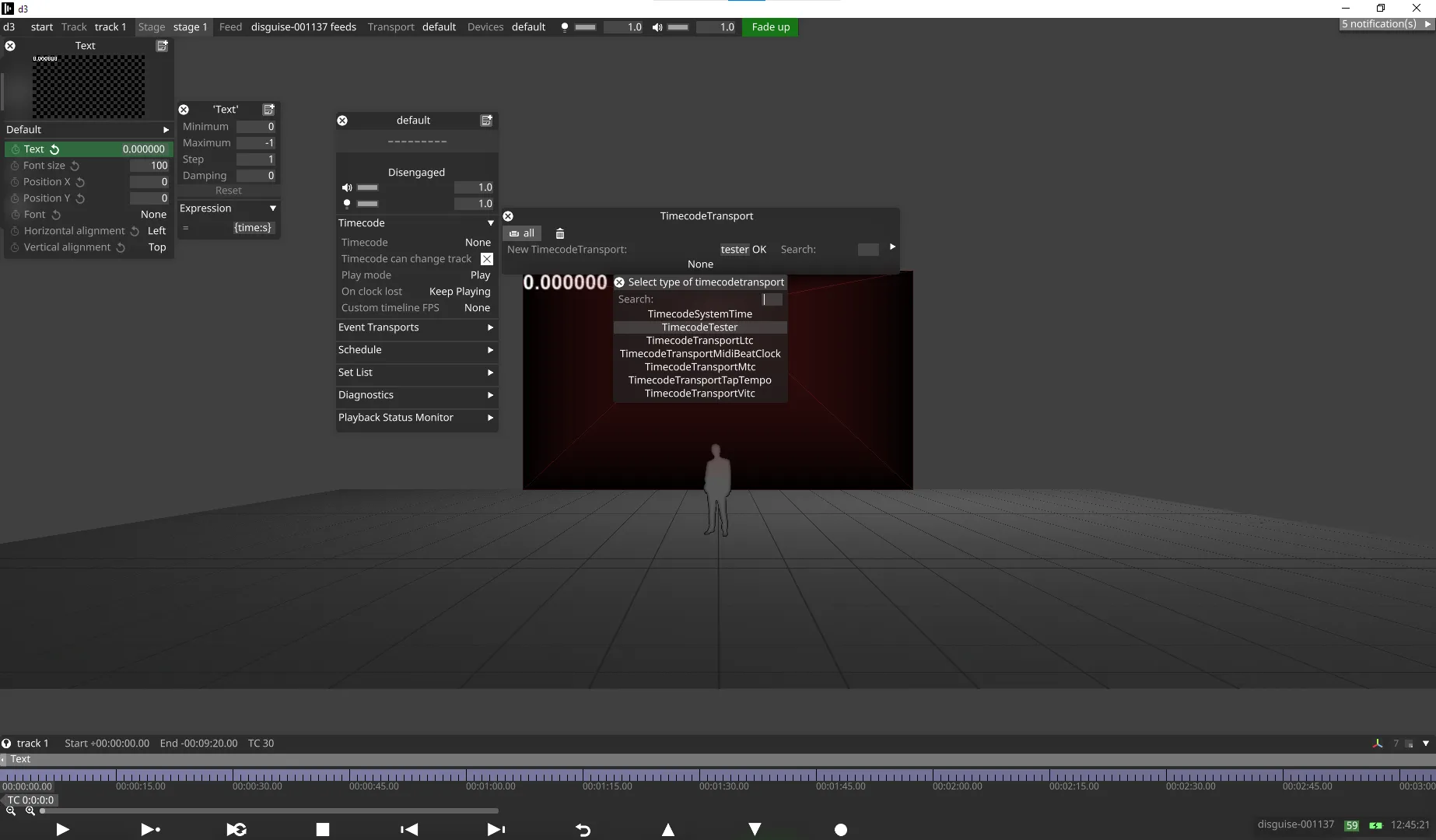 Create a new Timecode Transport source e.g., Timecode Tester