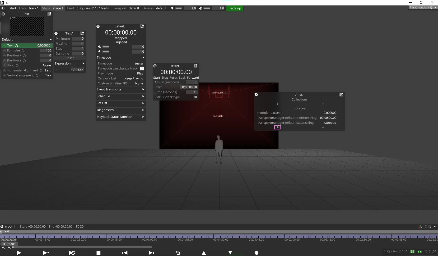 Engage the Transport and connect the Timecode to the Transport