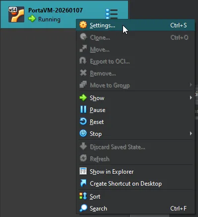 Right-click -> Settings