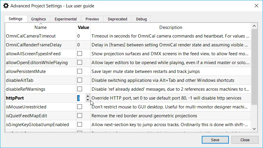 Applying advanced project settings