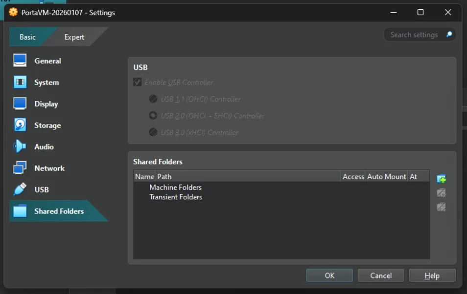 Settings → Shared Folders