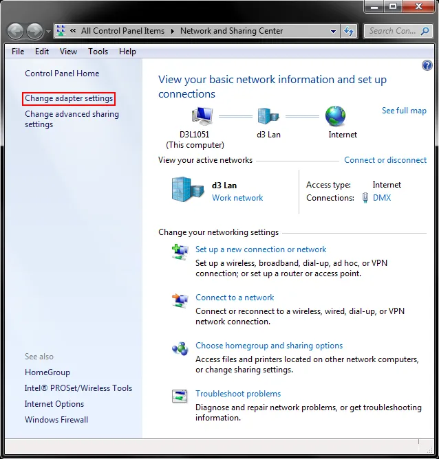 Select Change Adapter Settings