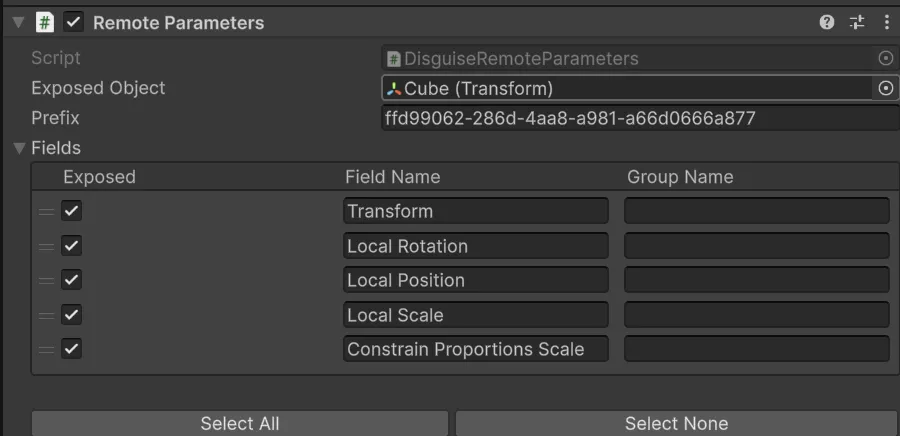 Set Exposed Object Transform