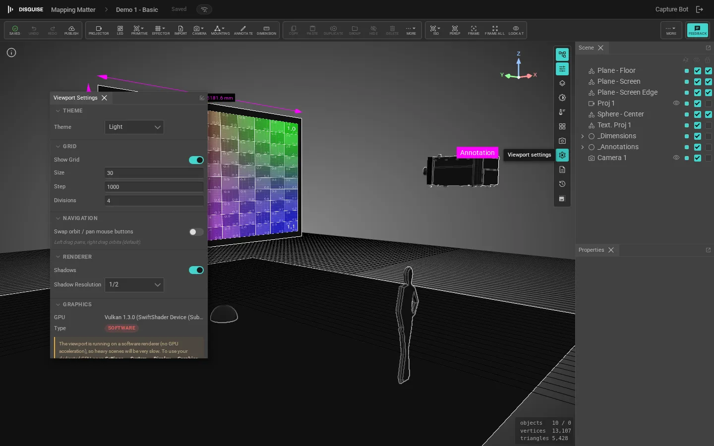 Viewport settings panel