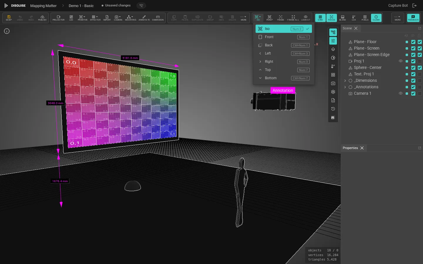 Camera views strip in the toolbar