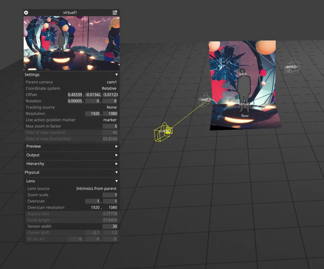 Virtual camera setup