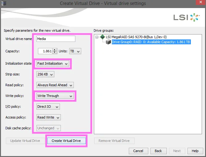 Virtual Drive Settings
