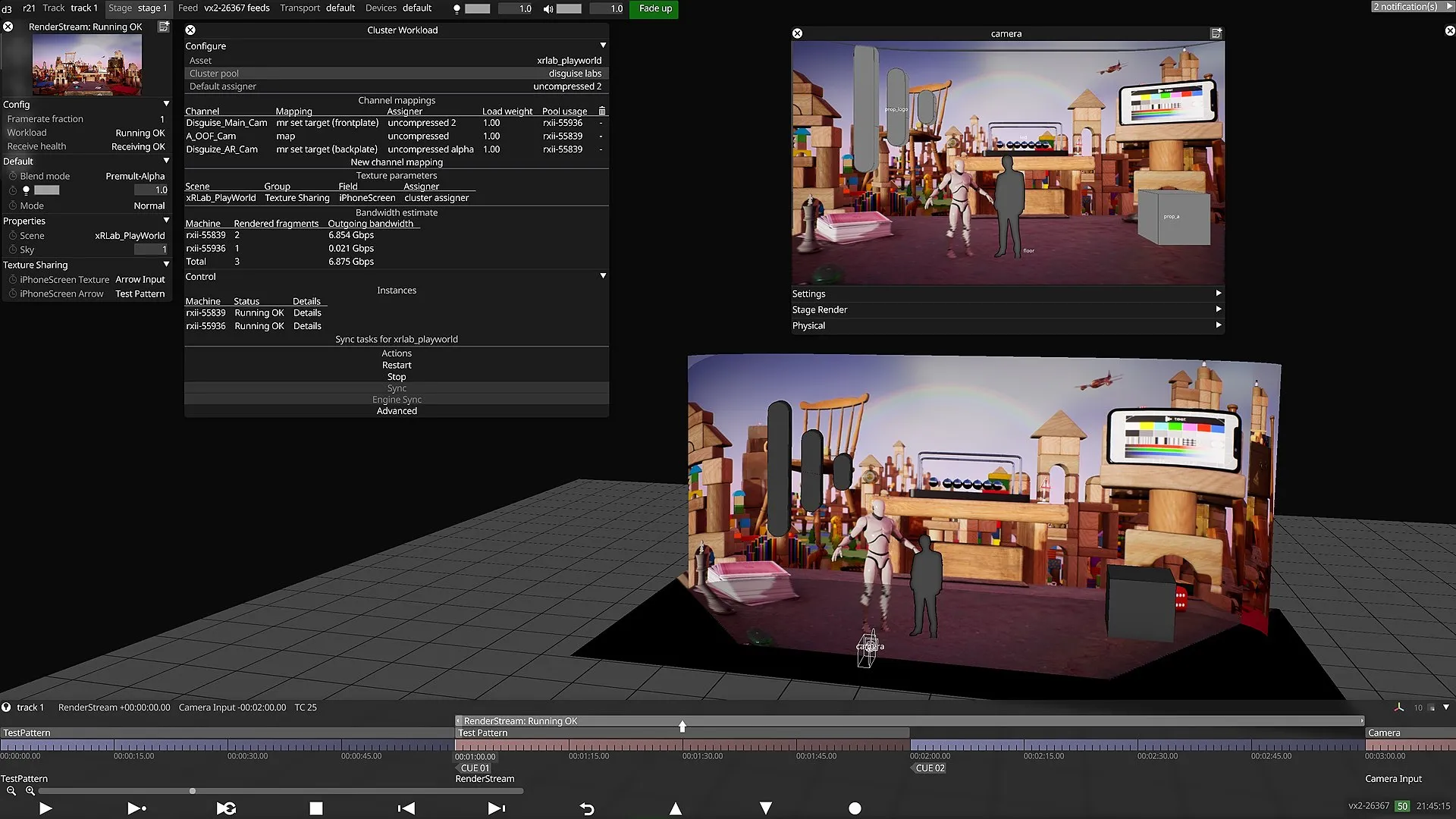 An Unreal Engine Scene on an xR stage visualised in Designer